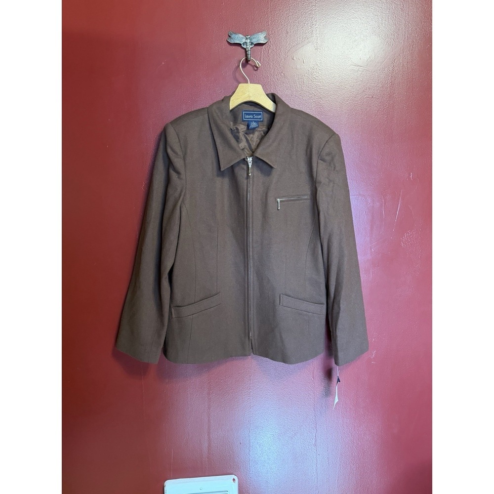 Laura Scott‎ 100% Wool Brown Zip Jacket Size 18 NWT Vintage Sears